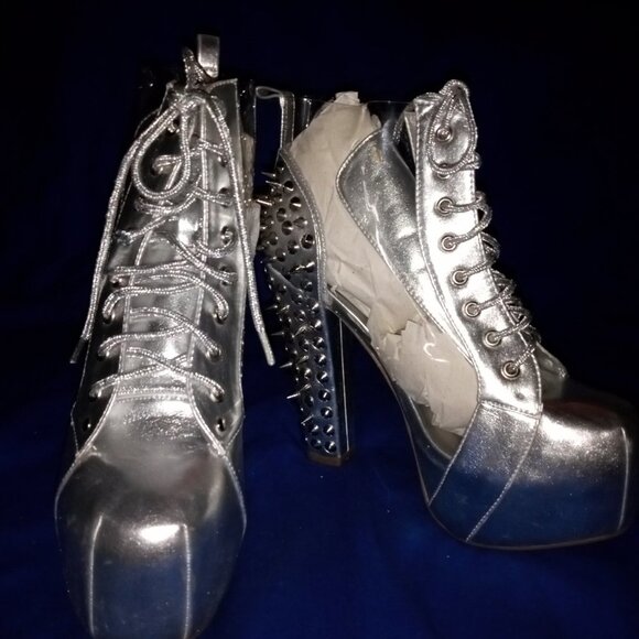 SEE ME SPIKING  Spike Platform Boots  SILVER  & See Through  ( BRAND NEW ! ) - Picture 1 of 6